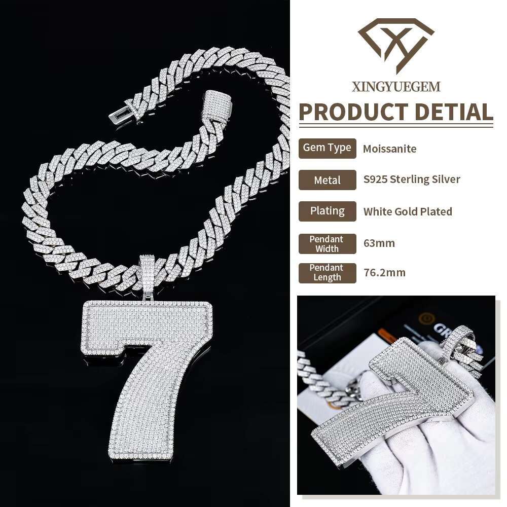 Quality Custom Hiphop Silver Letter Number Mossanite Moissanite Diamond Iced Out Pendent Pendants for Cuban Chain Necklace Men