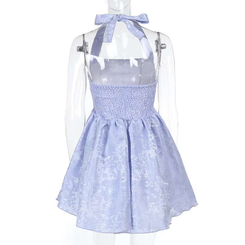 Dongdumaoyi Townlike Jacquard Waist Wrap A Line Dress Women Halter Mini Spring Summer Backless Nightclub Sexy Party Dresses