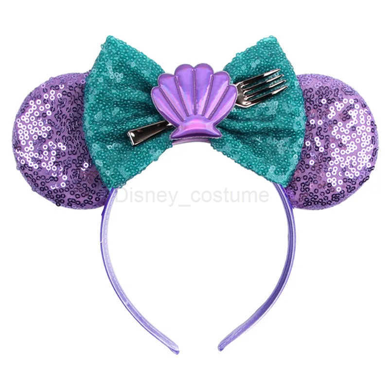 Disney Mickey Mouse Little Mermaid Hair Girl Floor Hair Accessories Ariel Headband Children Sebastian Pearl Shell Earrings X250425