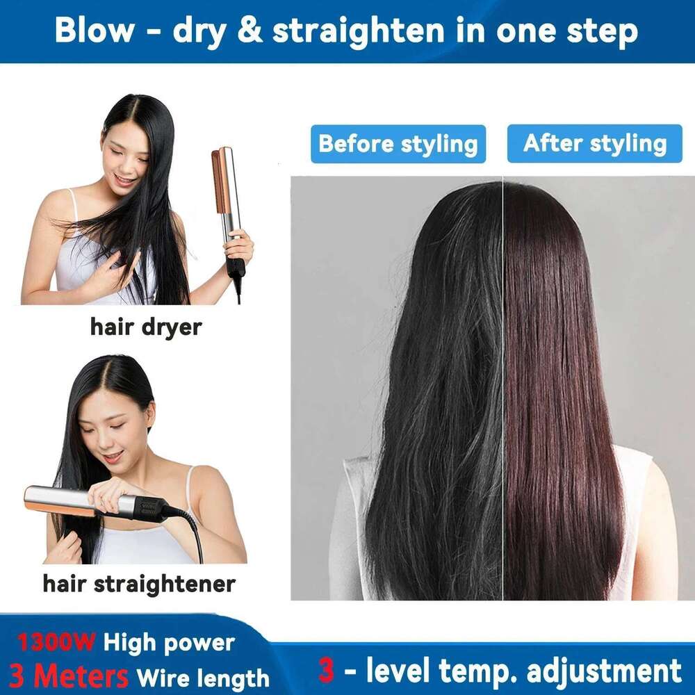 Professional 2IN1 Air Straightener Hair Dryer 220V Heat-Up Flat Iron with Negative Ions LCD Display for Lasting Styling FlatIron