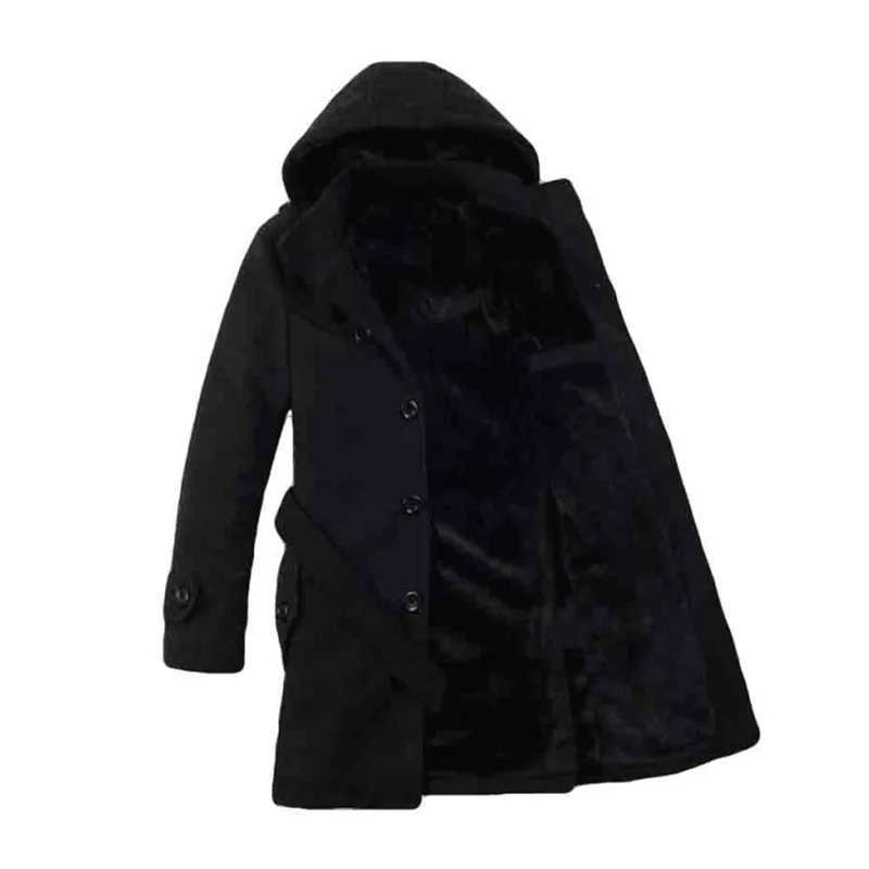 Winter Mens Fleece Hooded Thick Wool Coats 2025 New Long Wool Trench Coat Men Casual Pocket Winter Overcoat with Removable HoodT251125