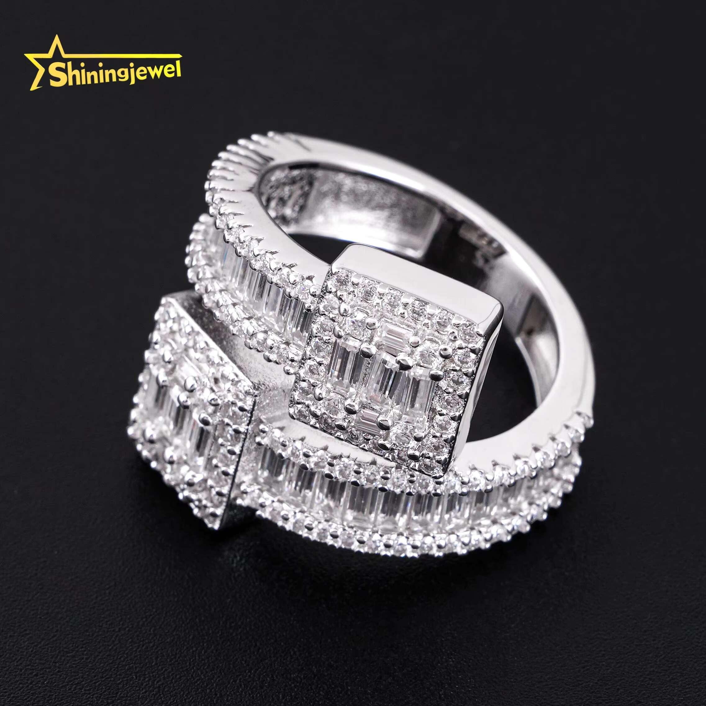 Shining Jewelry 925 Sterling Silver Rapper Hip Hop Ring Custom High Quality Iced Out Men Moissanite Ring