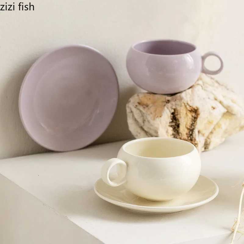 Ceramic Mug with Plate Creative Solid Color Coffee Mug Set Afternoon Tea Milk Cups Household Breakfast Cup Tea Cup Water Cup Y251125