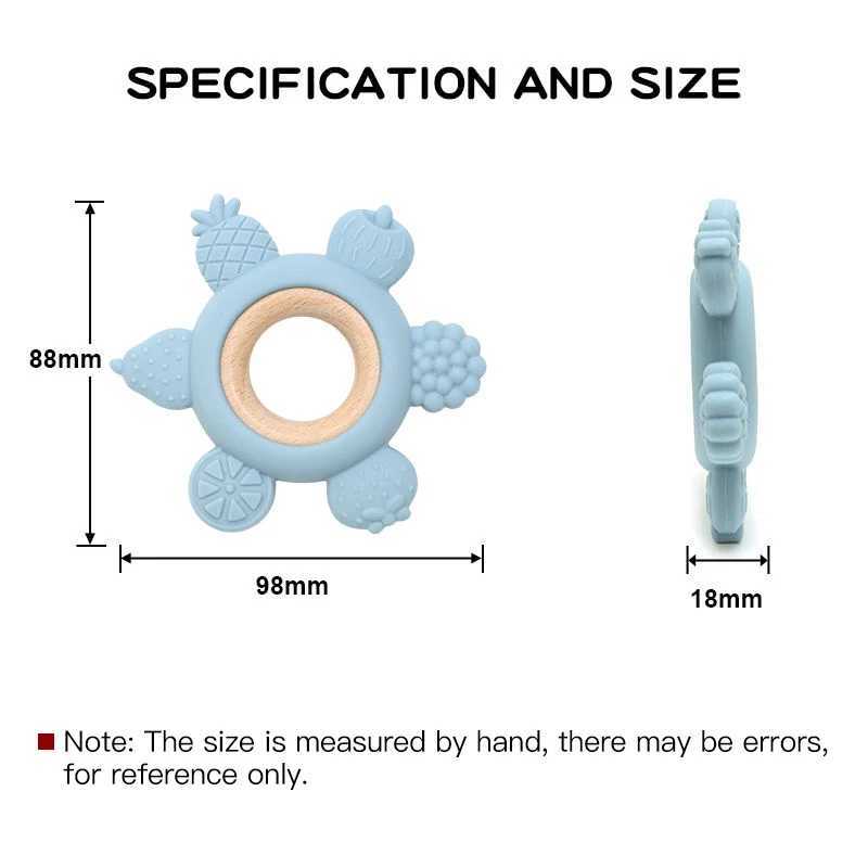 1PC Baby Fruit Teething Toys BPA Free Silicone Teether with Wooden Ring Infant Chewing Toy for Boys Girls Newborn Babies Gifts G251125