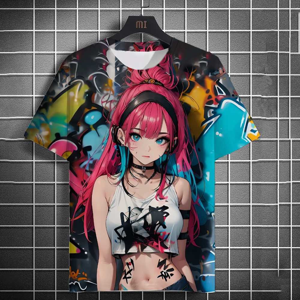2024 Mens T-shirt Anime Character Graffiti T-shirt 3D Sexy Beauty Printed Poster Style T-shirt Trend Mens/Womens Short Sleeve Y2k Top W250425