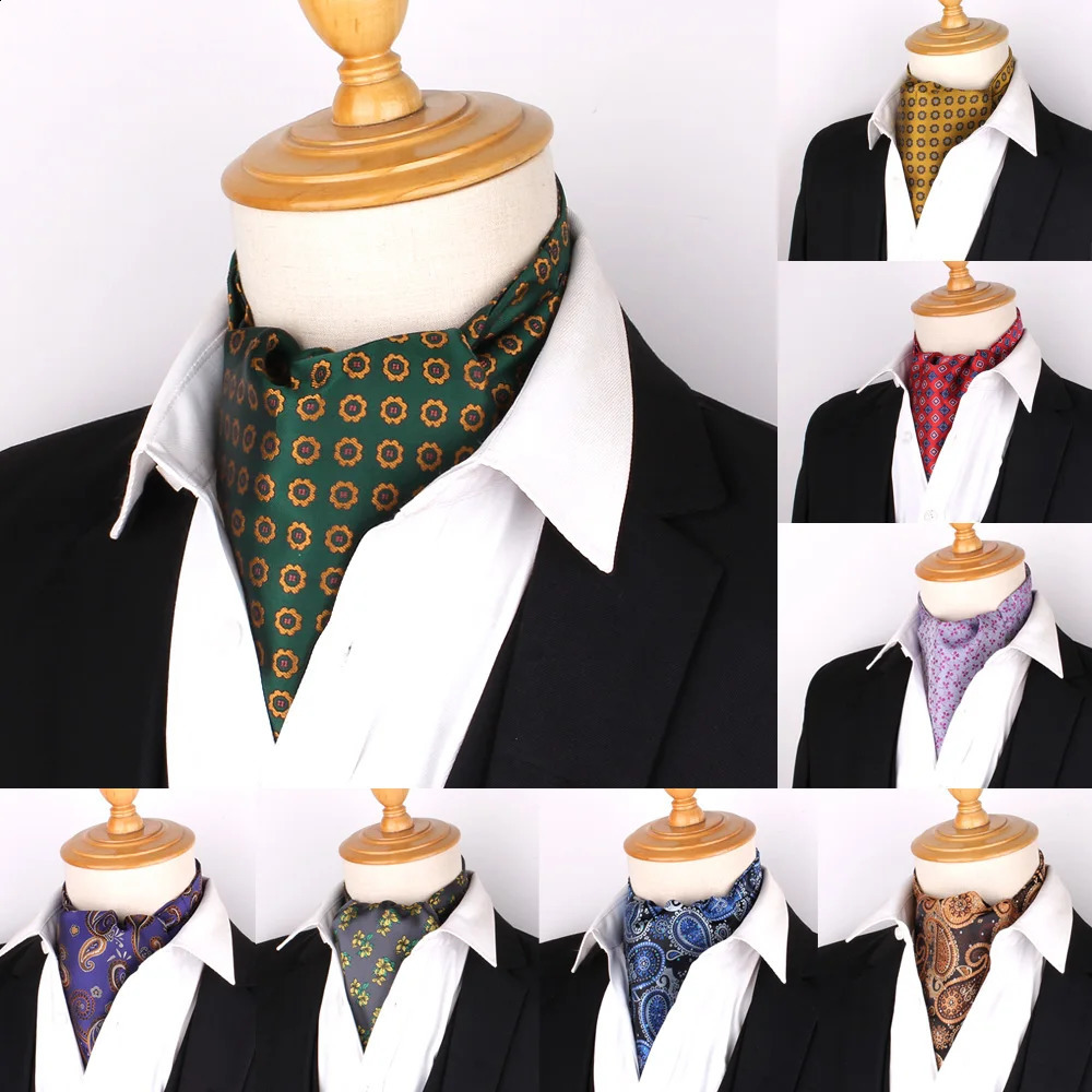 Jacquard Floral Paisley Men Cashew Tie Wedding Formal Cravat Ascot Scrunch Self British Gentleman Polyester Soft Neck Tie 250424