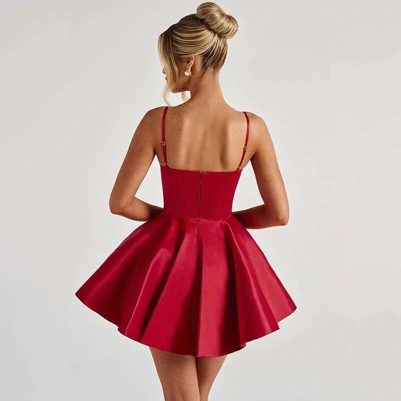 Dongdumaoyi Townlike Waist Wrap A Line Dress Women Spaghetti Strap Mini Spring Summer Strapless Nightclub Sexy Party Dresses