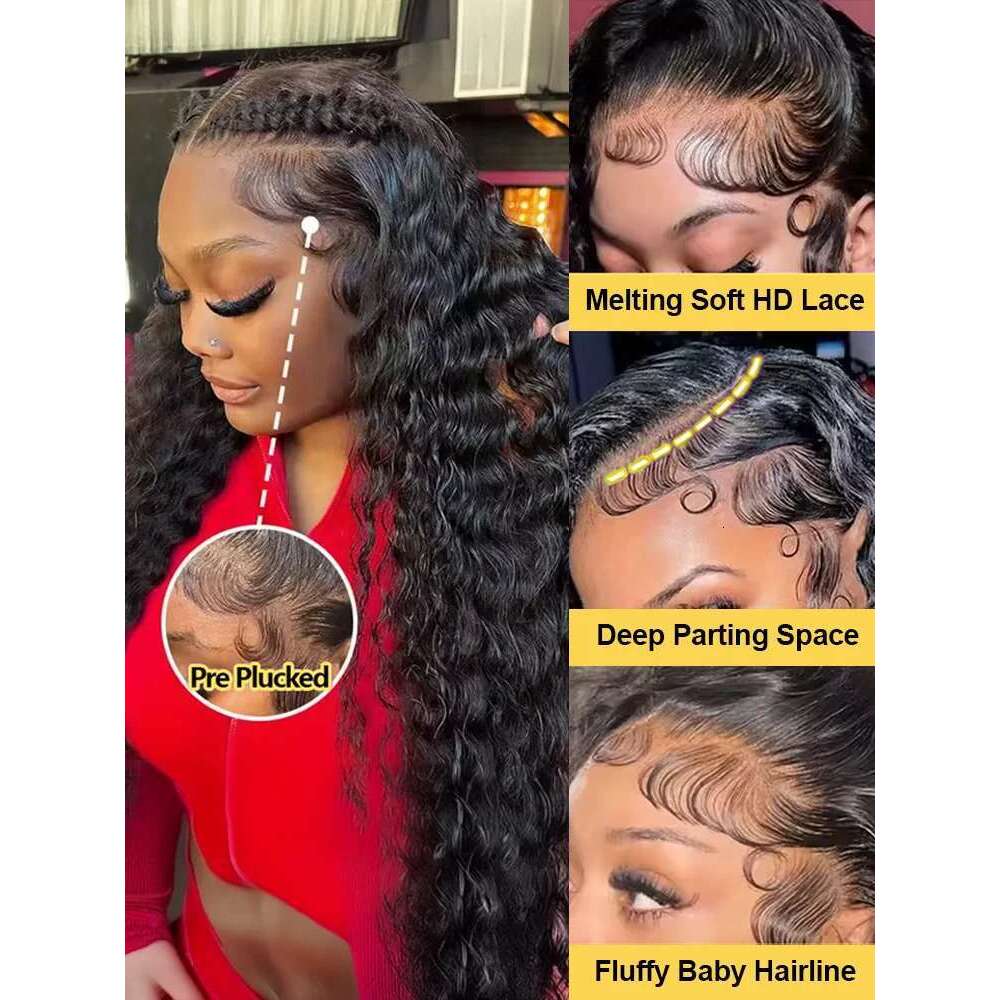 200 250 Density 30 40 Inch 13X6 HD Deep Wave Frontal Wig 13X4 Front Human Hair Glueless 5X5 Lace Closure Curly Wigs