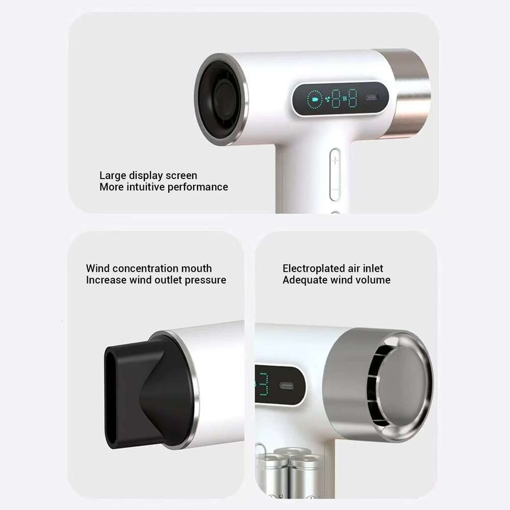 Cordless Hair 300W 100000RPM USB Rechargeable 9 Wind Speeds 3 Adjustable Temperature Portable Blow Dryer for Dormitory