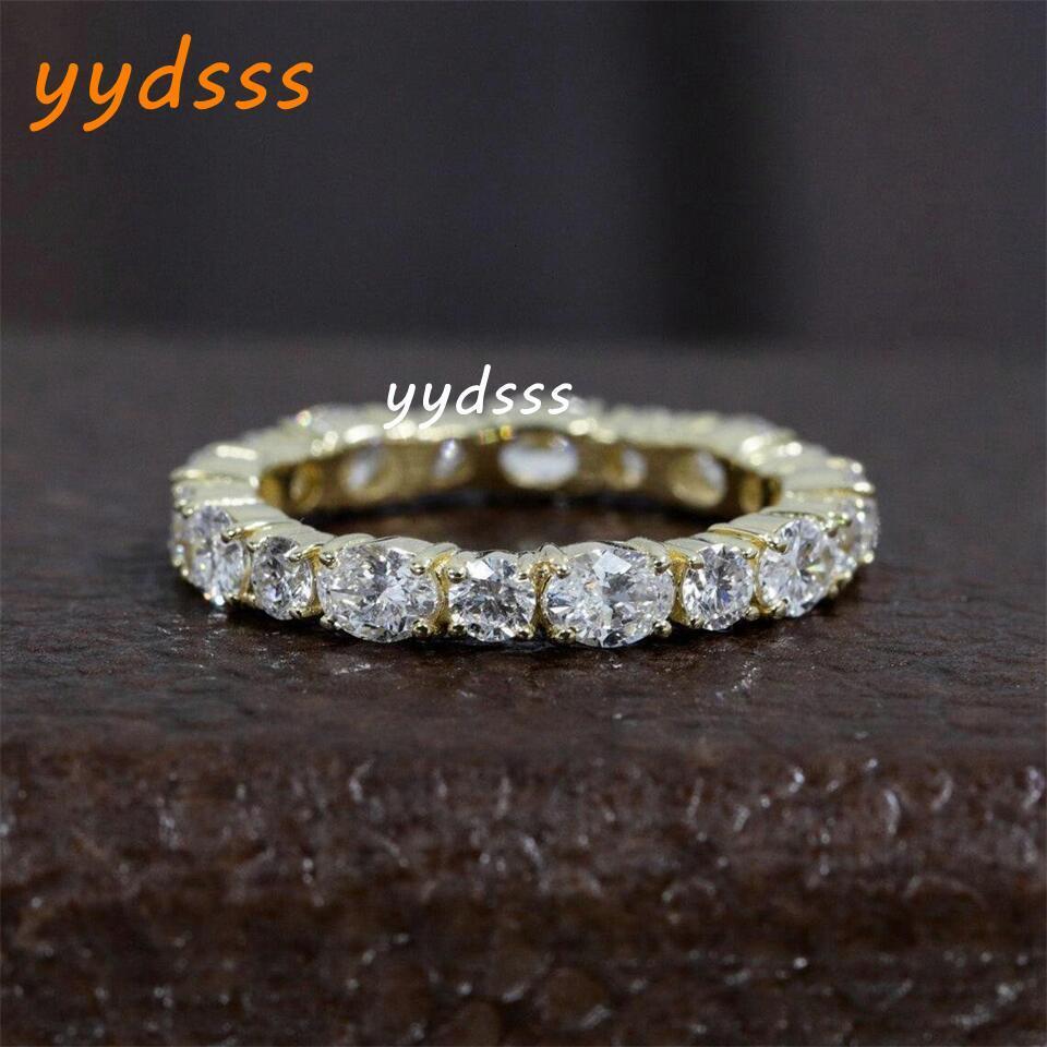Jewelry 18K Yellow Real Gold 4*3mm Oval-Round 2.5mm Cut Lab Diamond Full Eternity Band Anniversary Wedding Ring For Women