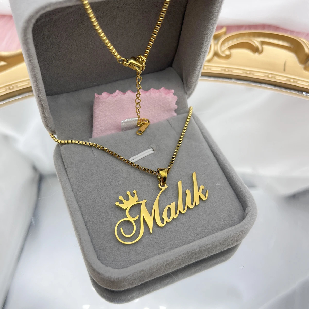 Customized Detachable Big Pendant Crown Name Necklace Stainless Steel Box Chain Personalized Nameplate Necklace Fashion Jewelry 250425