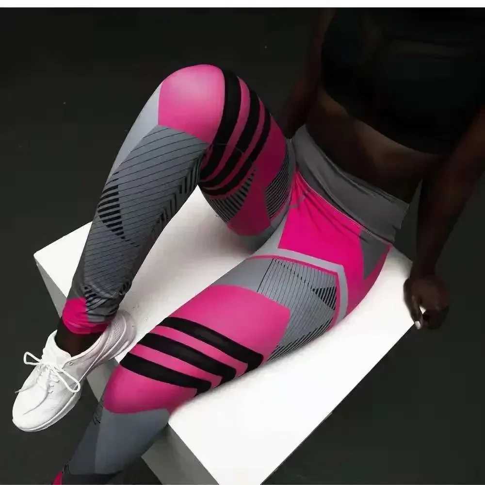 Womens quick drying exercise legs geometric printed sports pants yoga pants tight fitting pants womens S-XXXL TrouserC250425