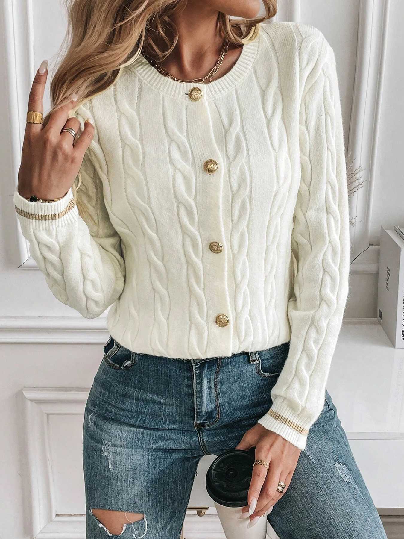 Womens Minimalist round Neck Long Sleeve Knitted Cardigan Sweater New Style Comfortable Soft Material Fashionable OuterwearT251125