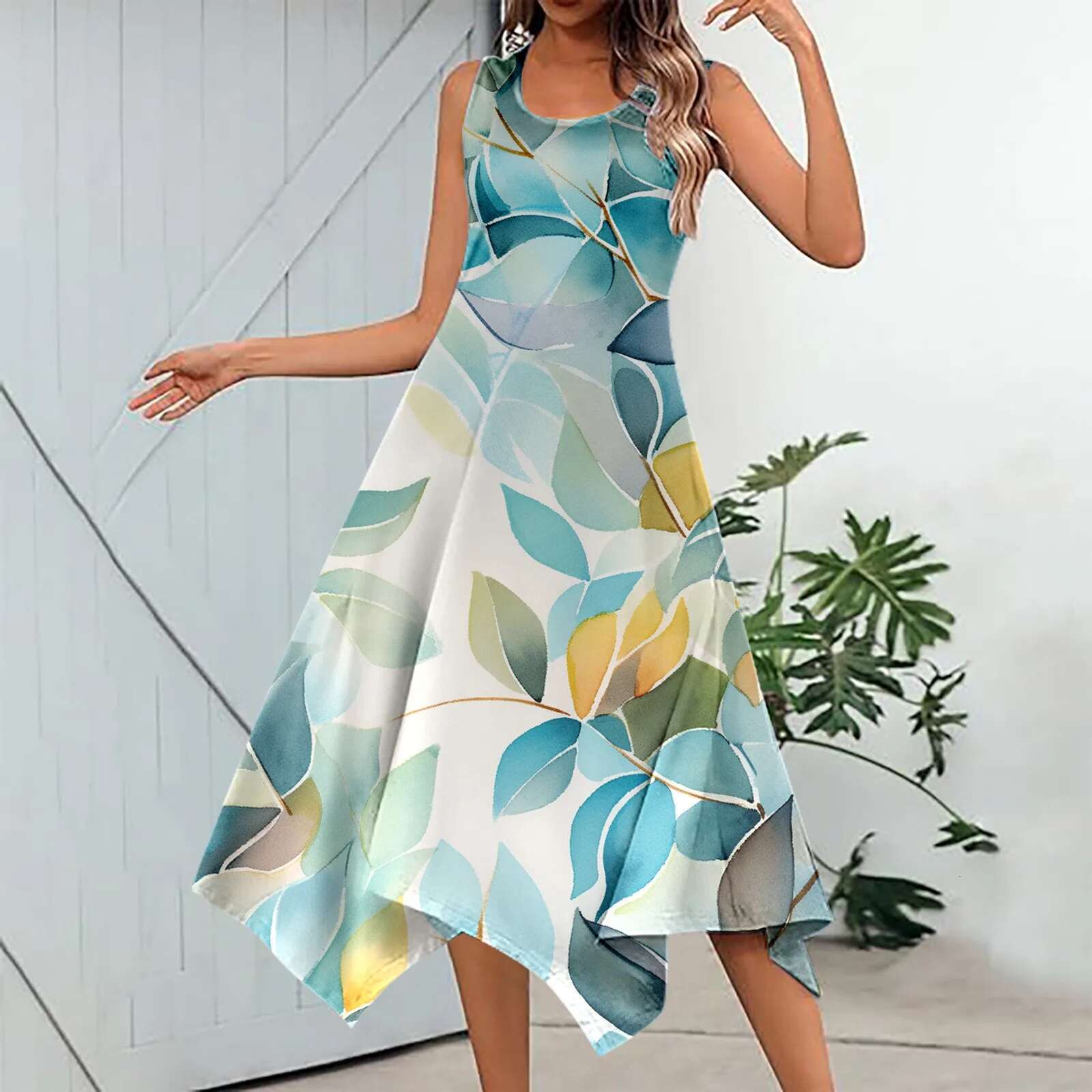 Dongdumaoyi New Summer Dress Women Sleeveless Hankerchief Hem Retro Flower Print Midi Tank Casual Vacation With Pockets