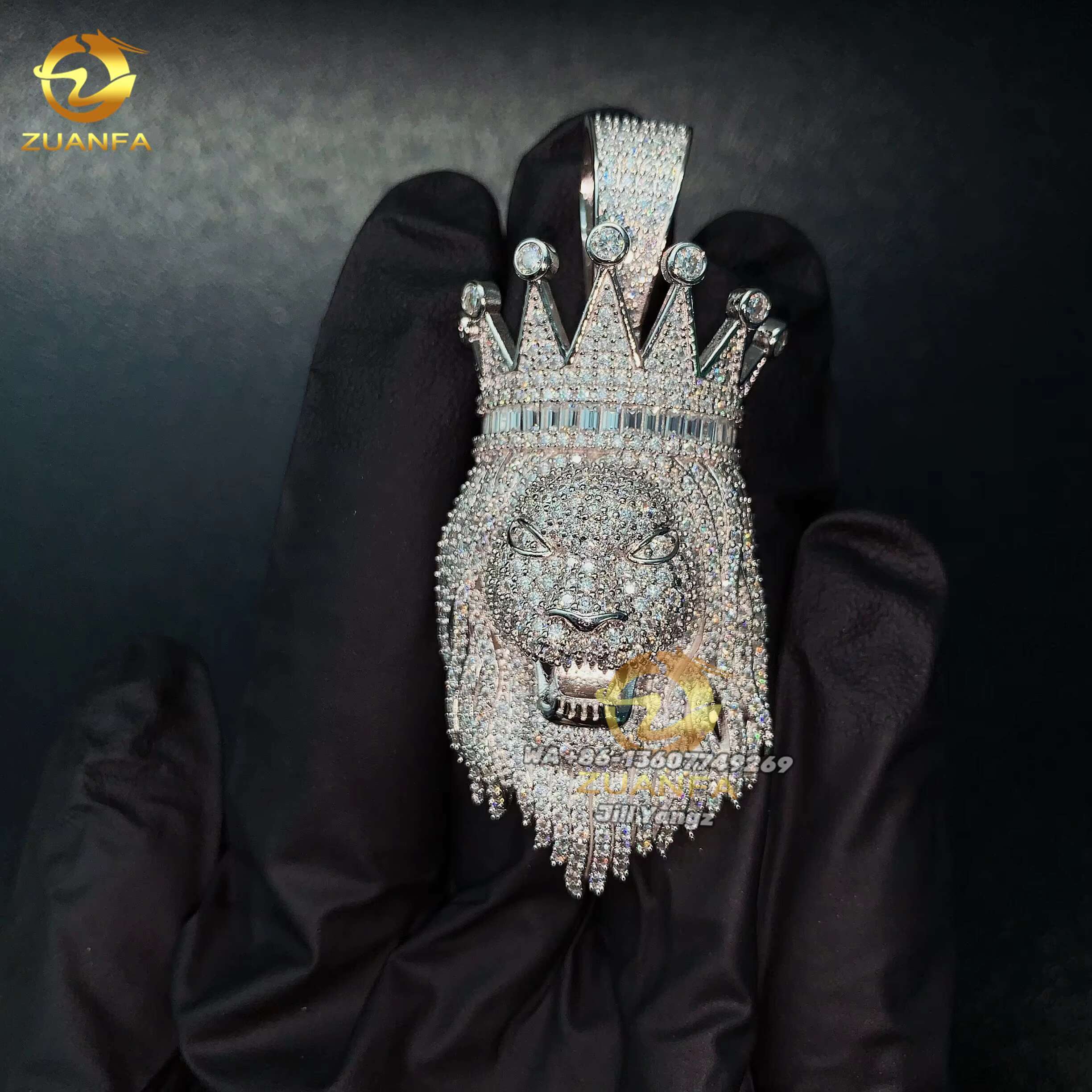 3D Crown Lion Animal Pendant Real Gold Plated 925 Sterling Silver Fine Jewelry Moissanite Pendants Custom Moissanite Pendant