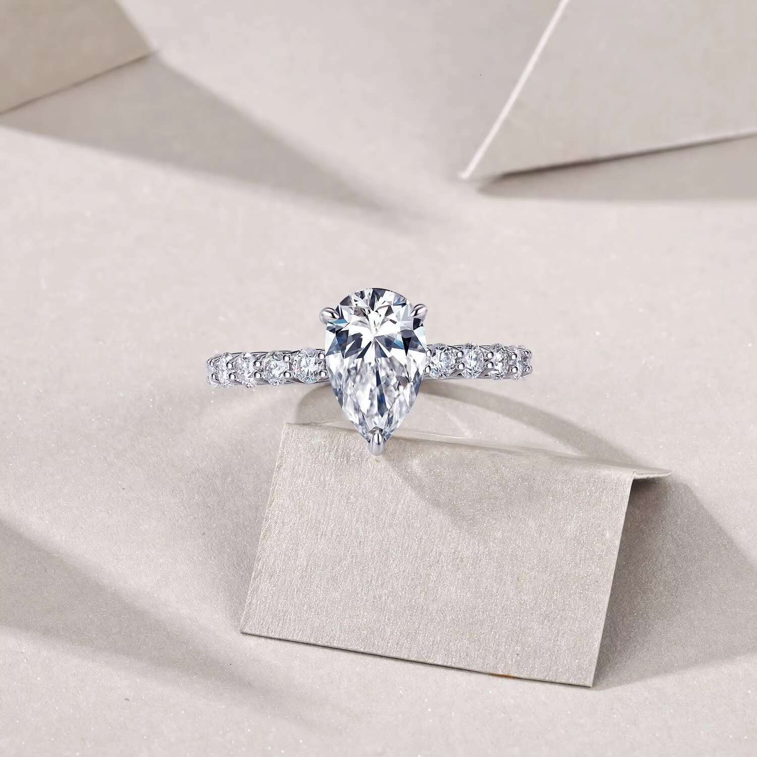 De 3CT Water Drop Moissanite Ring VVS1 Pear Shape Full Moissanite Ring 7*11mm D Color Pear Moissanite Women Rings