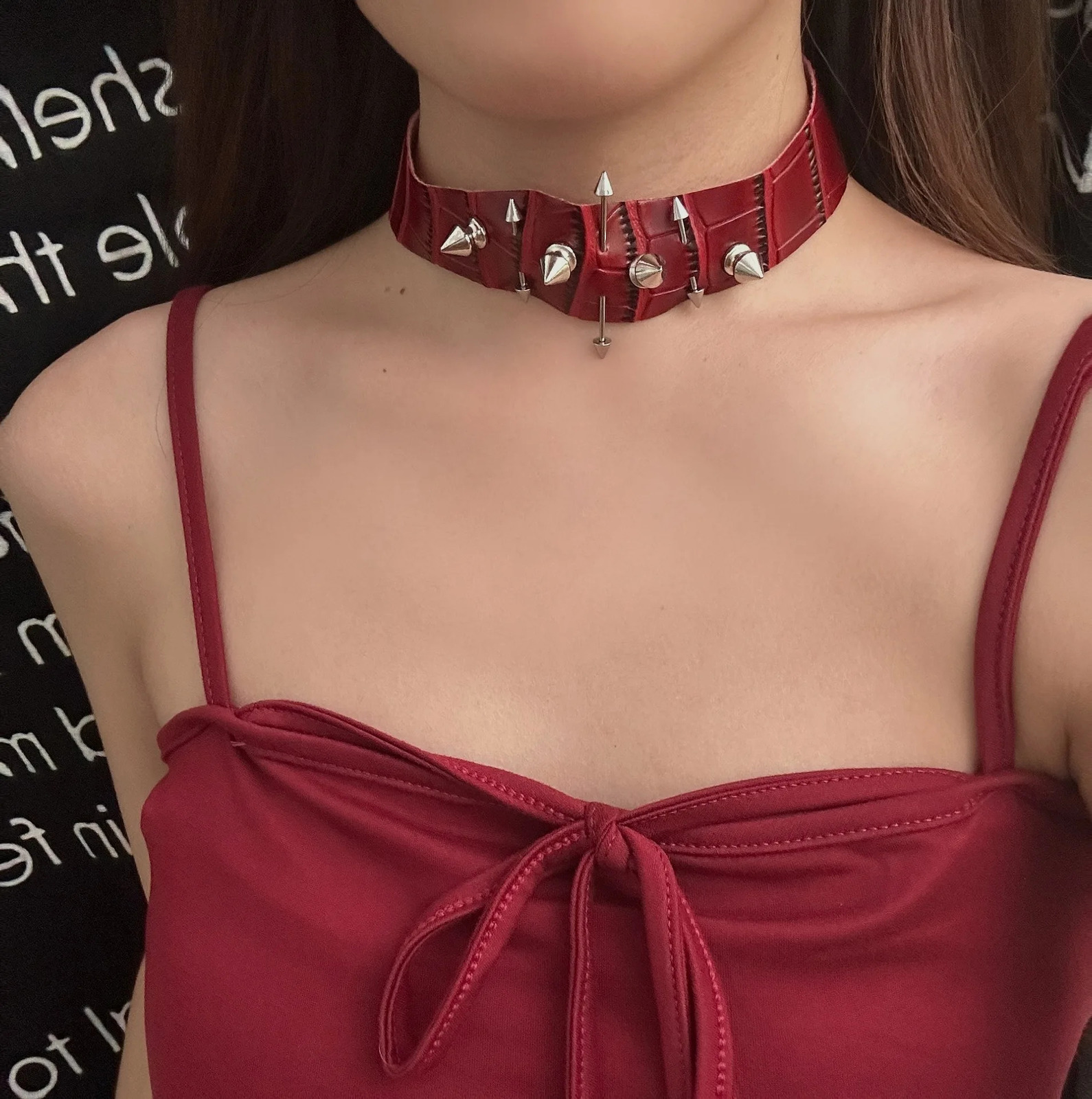 Vintage necklace Gothic Satan necklace dark tie irregular Burgundy leather riveted necklace border jewelry pendant necklace gift 250422