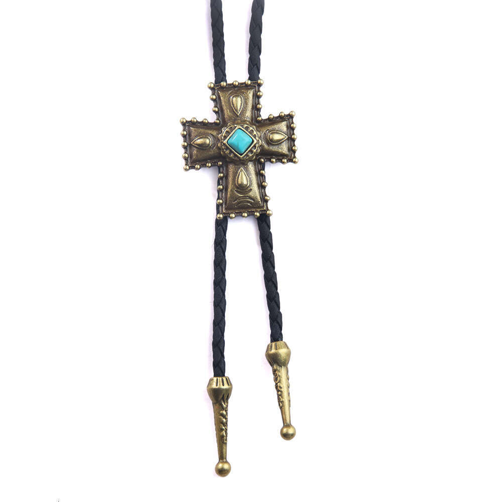 Punk denim bolo fashion tie cross turquoise sweater chain rope alloy pendant necklace