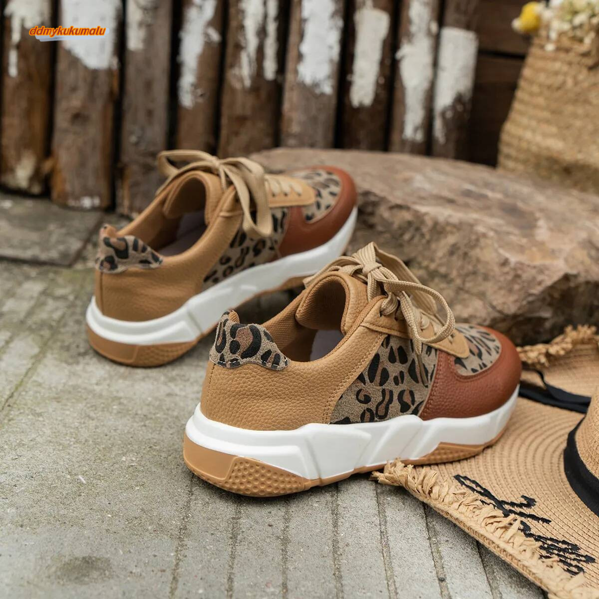 Platform Sneakers Women 2024 Round Toe Low-top Leopard Wedge Women's Lace Up Socofy Casual Sports Shoes Size 36-43 ddmykukumalu