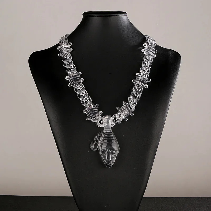 Hiphop Big Clear Acrylic Jesus Piece Pendant Necklace for Women Men Statement Spike Chain Necklace Rock Gifts 251124