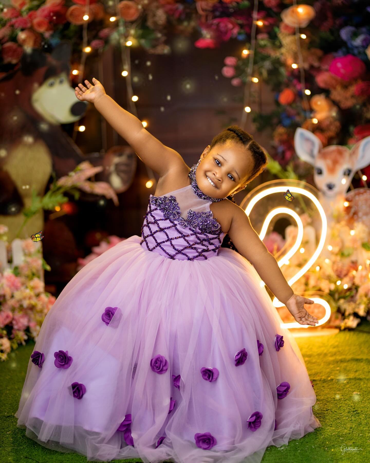 2026 Lilac Ball Gown Flower Girl Dresses Flowers Beaded Appliques Tulle Halter Little Girl Christmas Peageant Birthday Christening Tutu Dress Gowns ZJ