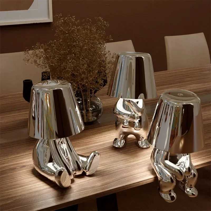 Thinker Lamps Little Golden Man Table Decor Lamp Led Night Light Coffee Bar Bedroom Touch Usb Charging Cartoon Xmas Bday GiftM251125