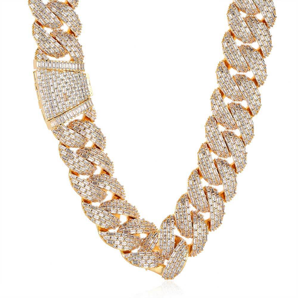 Luxury hip-hop width of 24mm square zircon bubble Cuba chain men's necklace 16in-24in jewelry advanced feeling full diamond necklace 7in-9in full