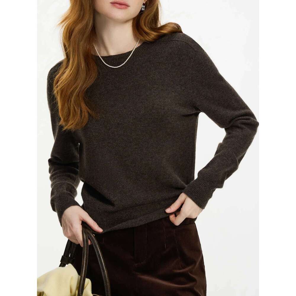 FSLE 100% Seamless One-Piece Knit Shirt For Women 2024 Winter New Design Wool Crew Neck Versatile Sweater 24Fs14091