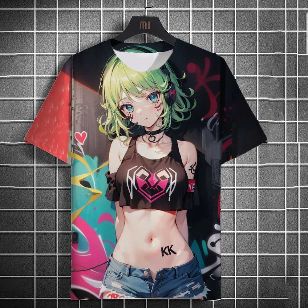 2024 Mens T-shirt Anime Character Graffiti T-shirt 3D Sexy Beauty Printed Poster Style T-shirt Trend Mens/Womens Short Sleeve Y2k Top W250425