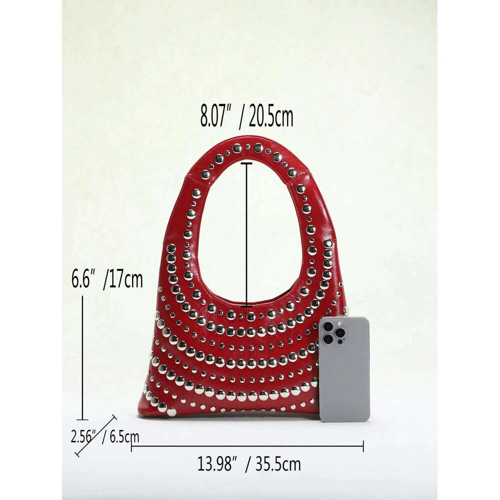 Designer Bag 2025 Vintage Rivet Women Shoulder Bags Punk Style Lady Handbags Angola Red Underarm Bag Fashion Trend Small Tote Female Purses 2025 Luxur