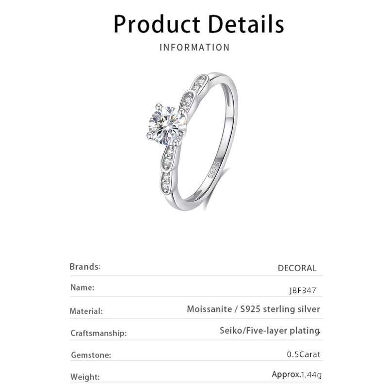 Wholesale 925 Sterling Silver 0.5Carat Moissanite Rings Engagement Wedding Ring for Women