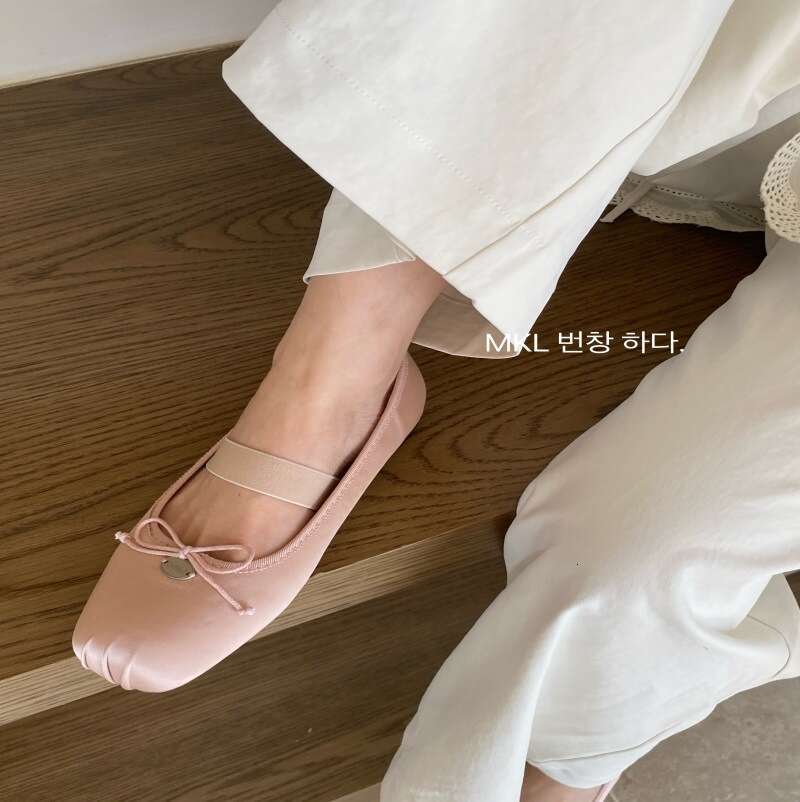 2025 New Spring French Ballet Gentle Evening Flat Pink Satin Mary Jane Single Women's Shoes