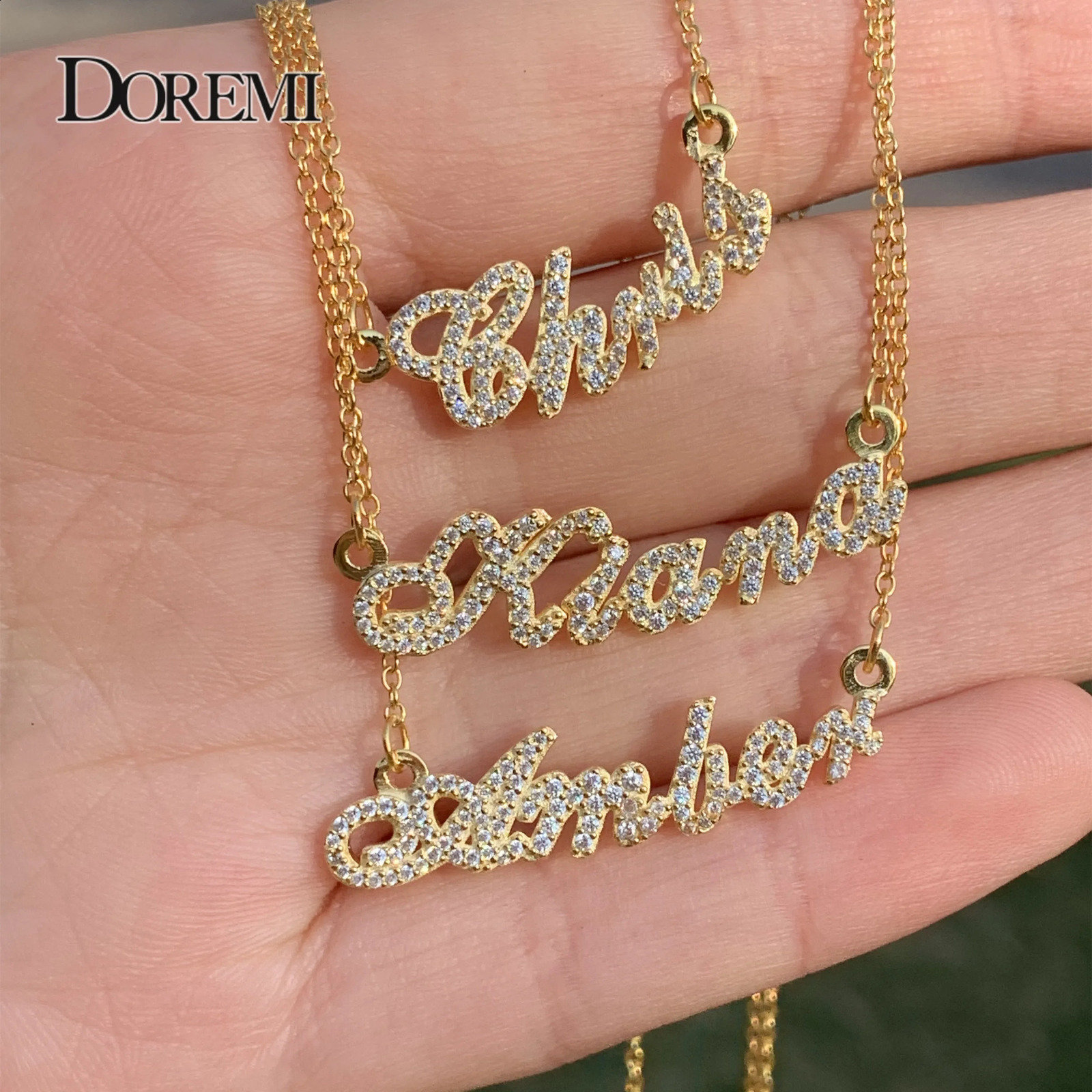 DOREMI S925 Custom Name Necklace Crystal Pendant s925 Sterling silver Chain Zircon Letter Necklace for Mom Women Anti-allergy 250425
