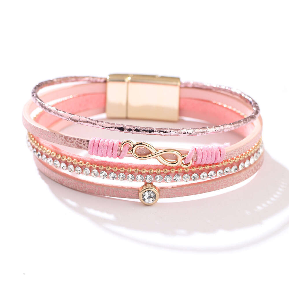 Women's 8-shaped with Bohemian broken magnetic buckle, woven strap and dia inlaid infinite symbol bracelet