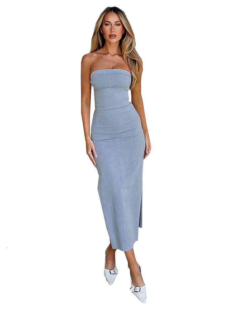 Dongdumaoyi Autumn New Elastic Denim Sexy Temperament Bandeau Slim Fit Split Women S Clothing Dress D