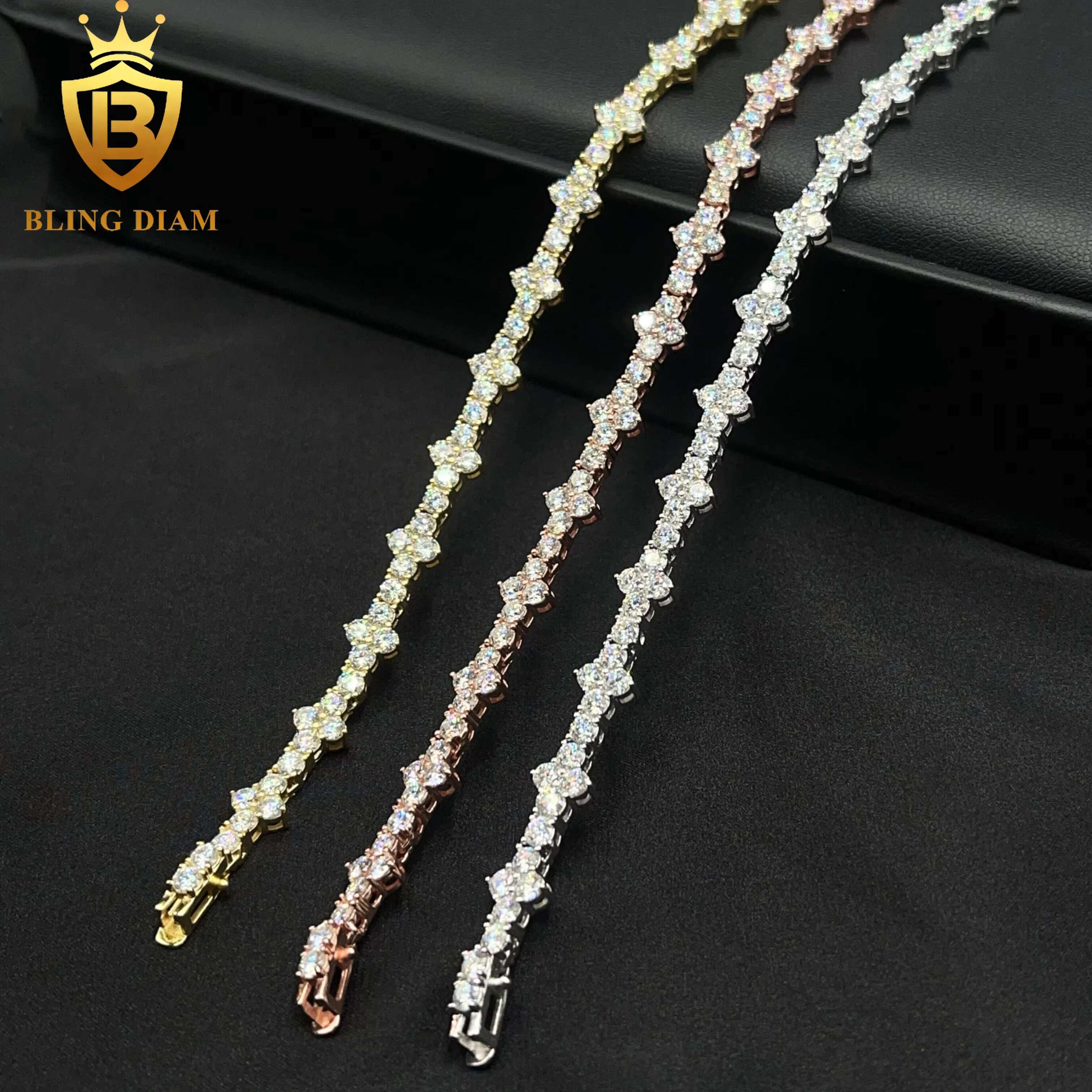 3mm New Stock Jewelry 925 Sterling Silver VVS Moissanite Diamond Cross Cluster Tennis Chain Necklace