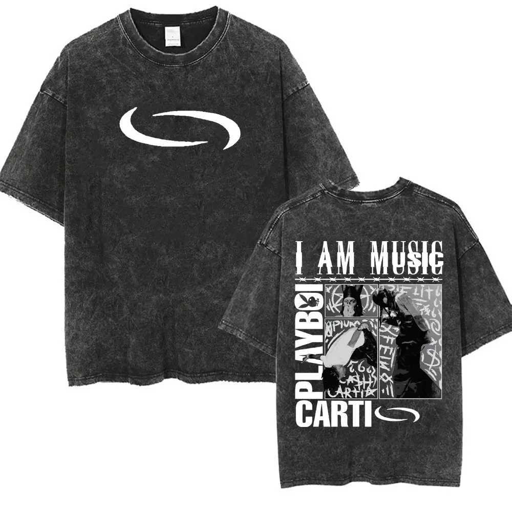 Retro Washed Playboi Carti I AM Music T-shirt Opium Ken Carson Narcissist Tour Antagonist Rap T-shirt Mens Extra Large T-shirt W250425