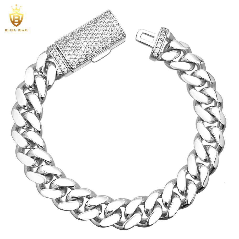 10mm 12mm Hip Hop Jewelry Cuban Link Chains 925 Sterling Silver VVS Moissanite Iced Out Diamond Stainless Steel Gold