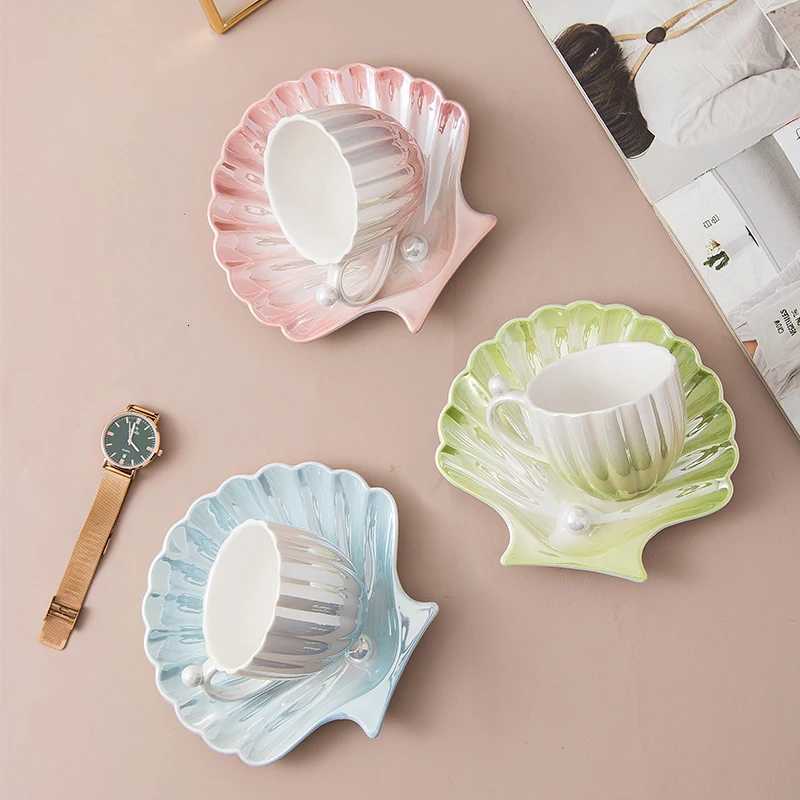 Pearl Shell Design Ceramics Mugs with Tray coffee mug Milk Tea office Cups Drinkware the Best birthday Gift for Friends Y251125