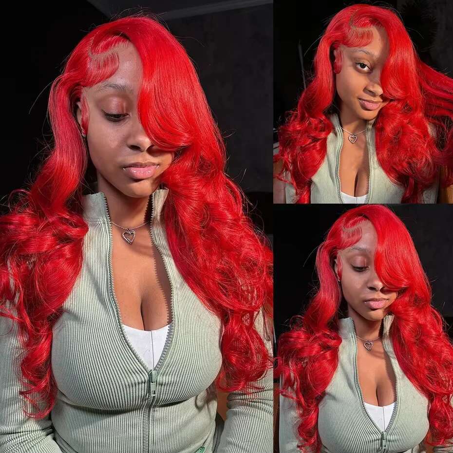30 34 Inch Hot Red Body 13X4 Hd Frontal Wig Brazilian Water Wave 13X6 Lace Front Color Human Hair Wigs 250% For Women