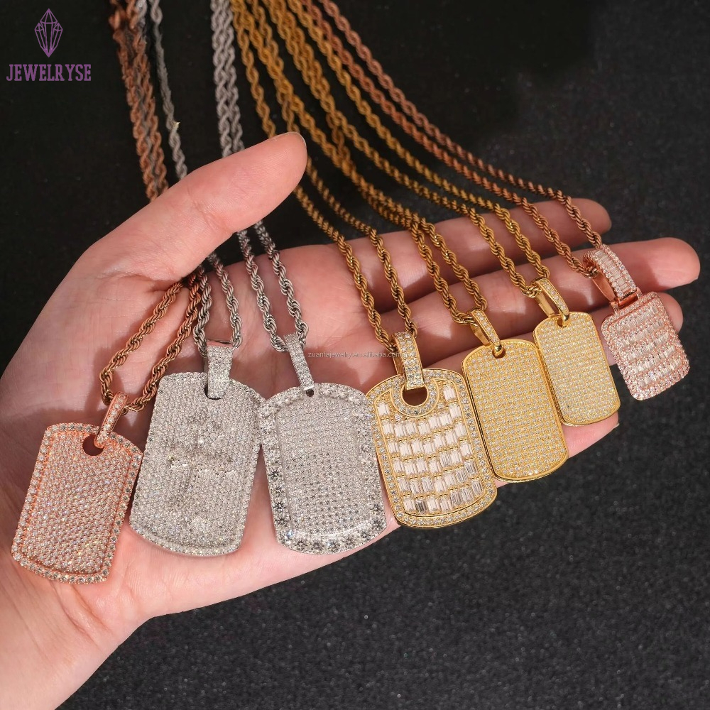 Lowest Factory Price Retail GRA Certificate Fully Iced Out Hip Hop Jewelry 925 Silver Moissanite Diamond Dog Tag Pendant Set