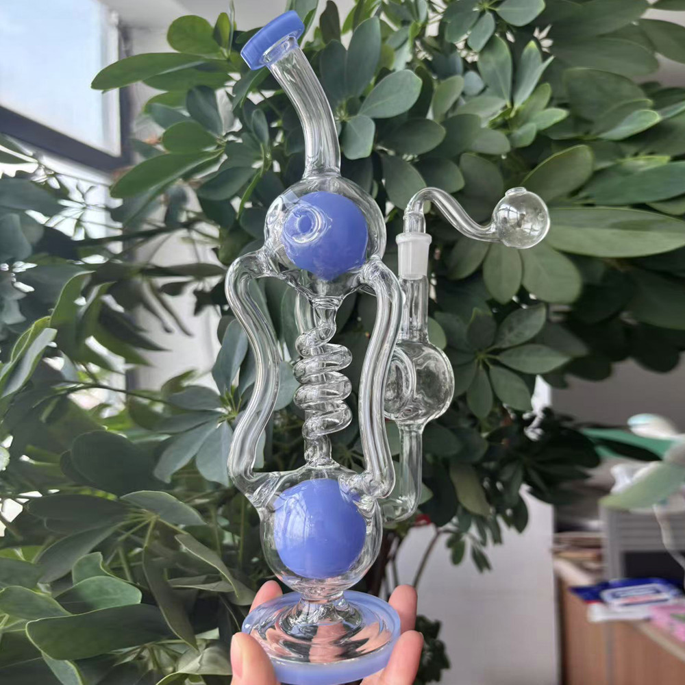 Spiral Coil Water Pipe Thick Fab Egg Hookah Bubbler Recycler Arm Tree Perc Glass Bong for Smoking with 14mm Bowl or Banger