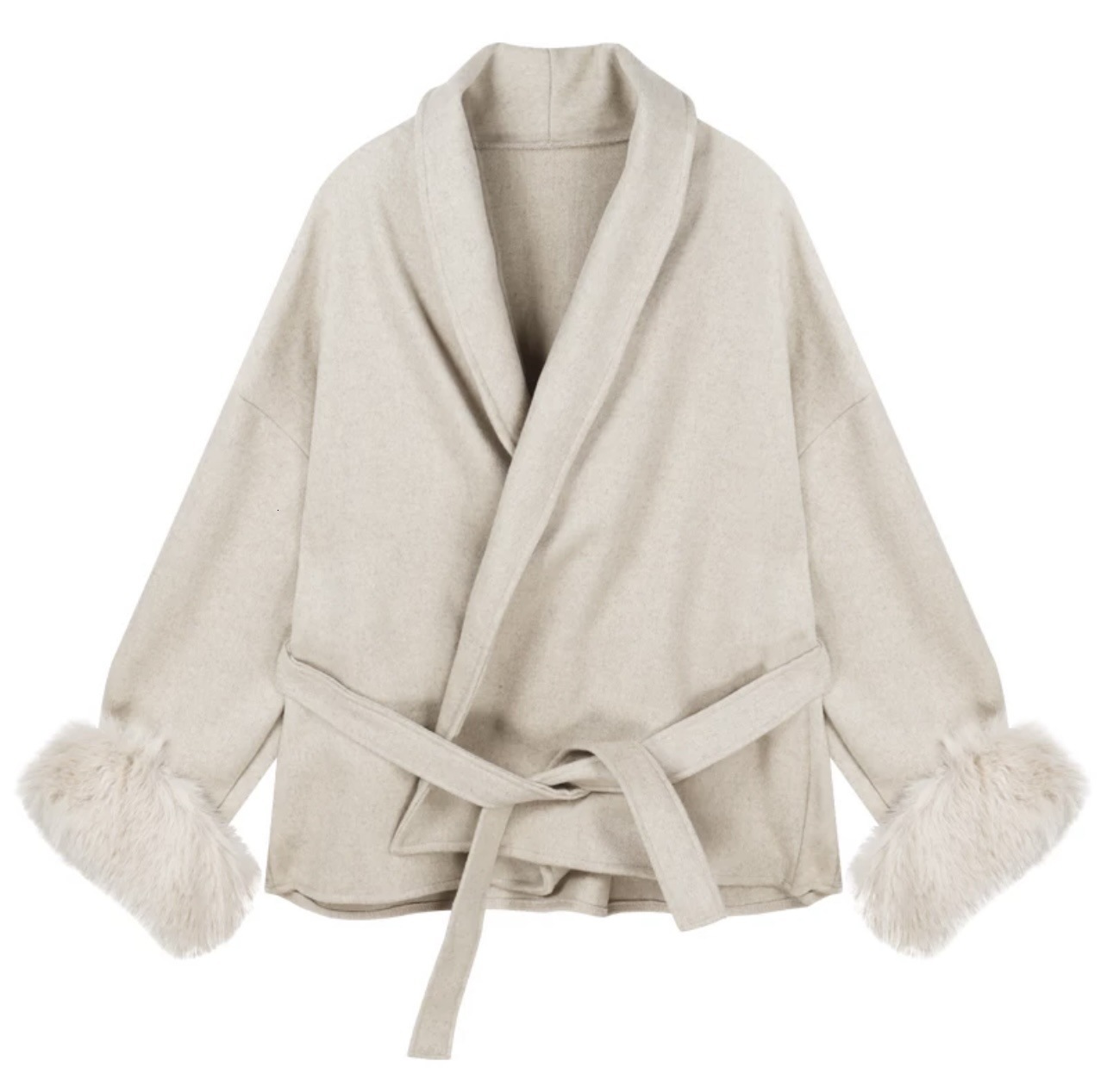 High end double-sided wool shoulder strap real wool coat for women detachable cuffs fox fur warm cashmere short jacket 241111