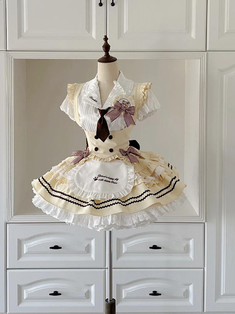 Sweet Kawaii 2-piece Japanese Womens Y2k Brown Retro TopChic Mini Cake Skin Female Princess Elegant Set Spring 250422