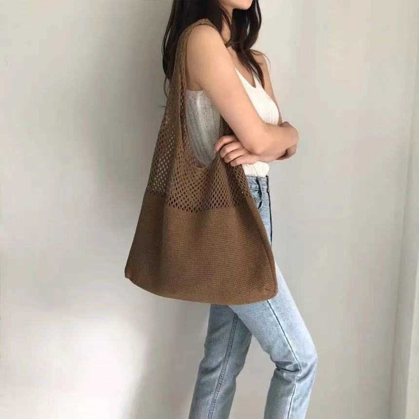 Spring and Summer New Hollow Knitting Handbag Small Number Shoulder Bag Womens Versatile Wool Woven Diagonal Cross Bag