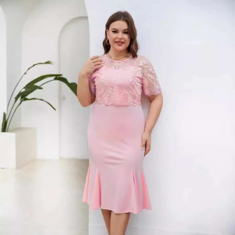 Dongdumaoyi New Plus Size Embroidered Patchwork Slim Fit Dress C