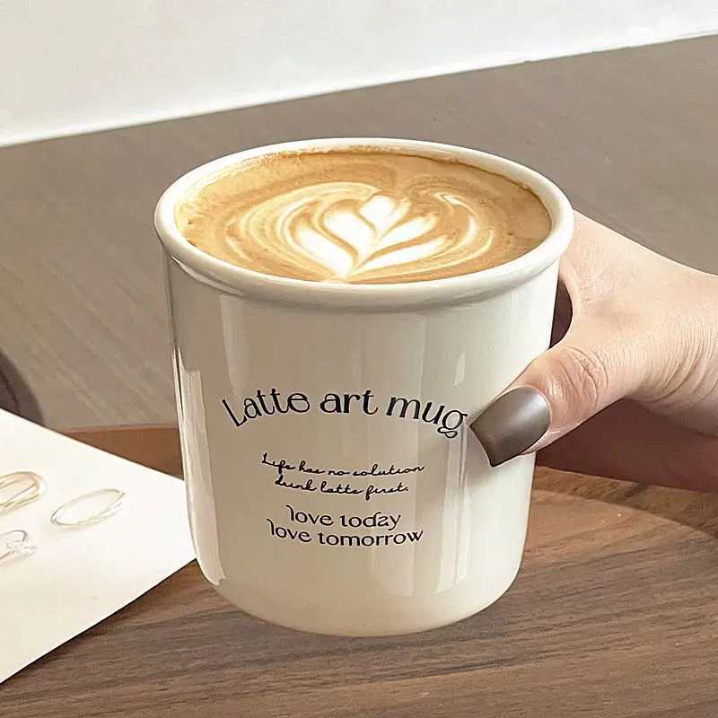 Korean Instagram Style Paper Cup Design Ceramic Handheld Cup Milk Cup Super Cute Letter Mug Latte Coffee Mug Y251125