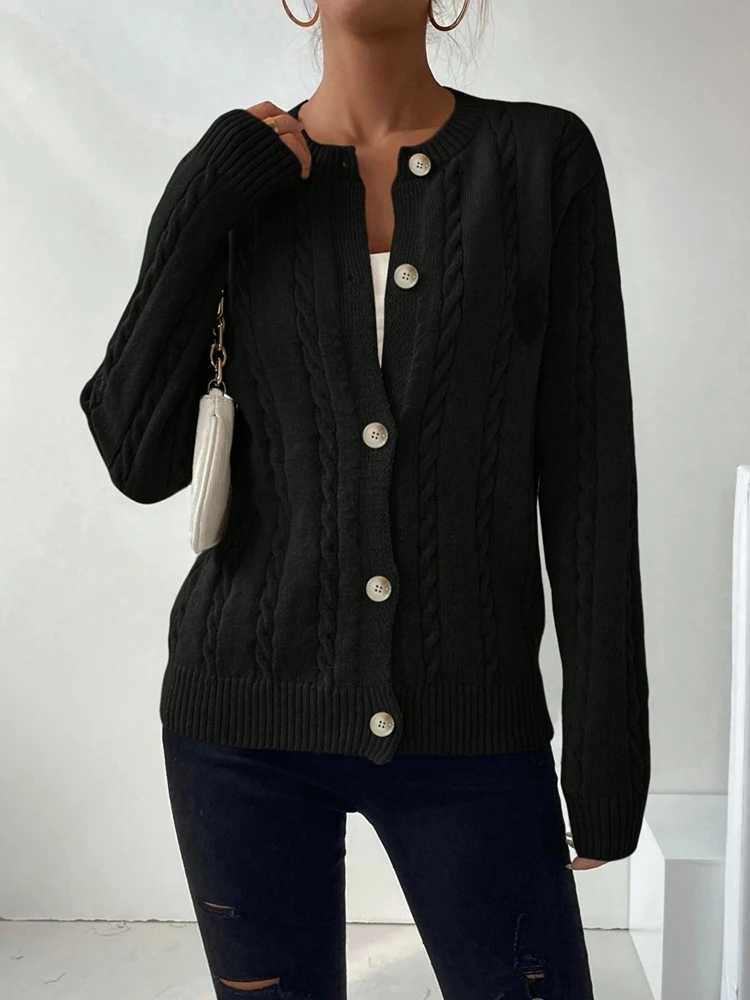 Womens Twist Knit Cardigan Sweater Open Front Button Style Warm Fashionable Autumn Winter Top Female OuterwearT251125