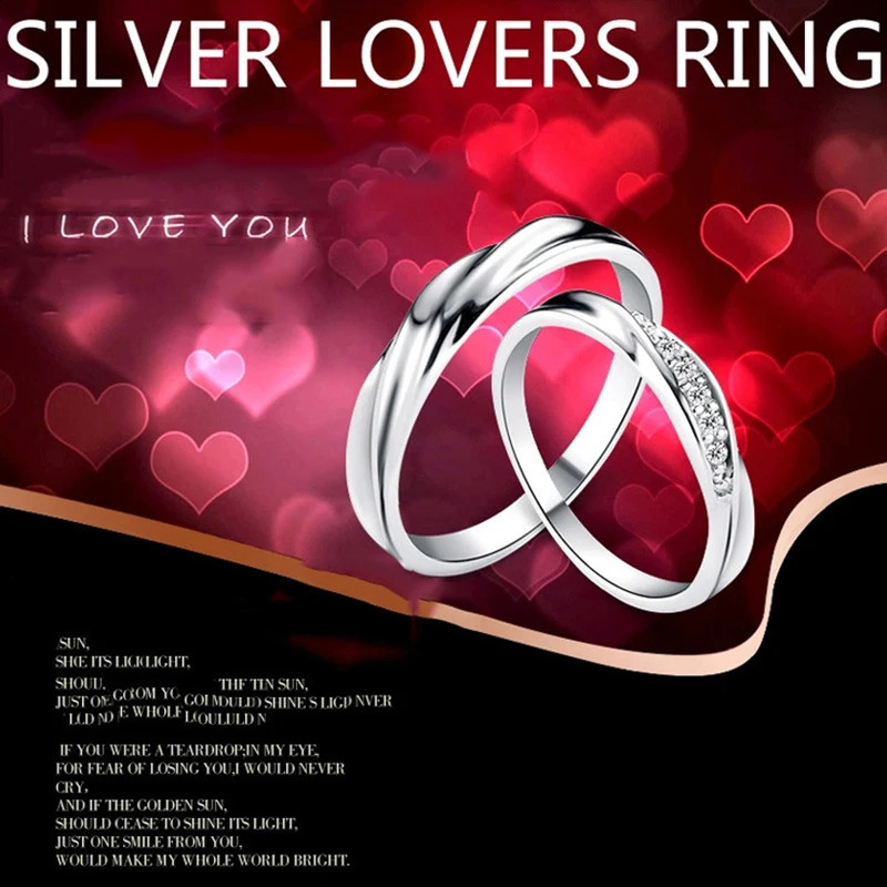 Fashion couple ring 100% pure 925 sterling silver jewelry romantic couple wedding ring 250422