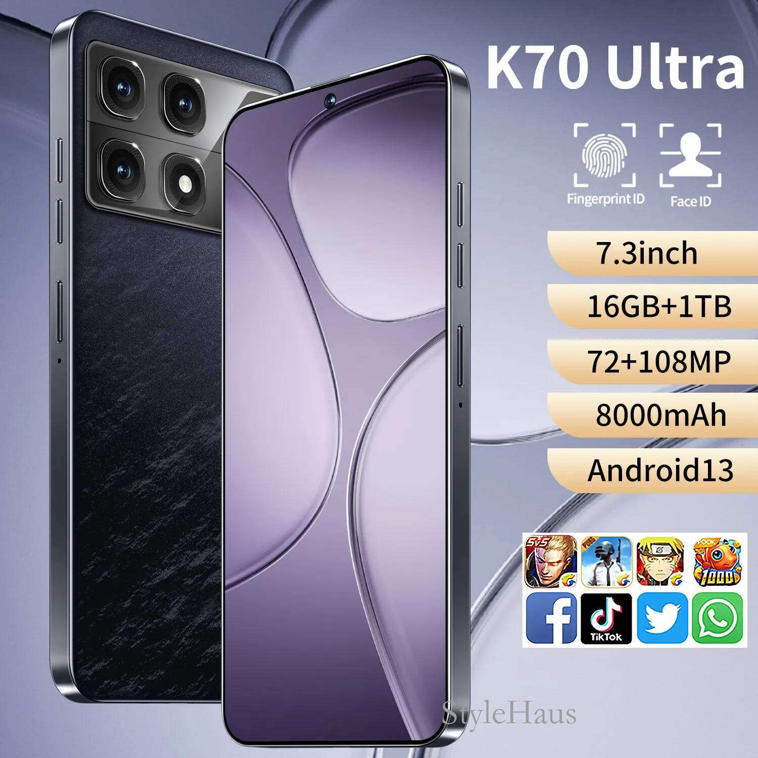 Original K70 Ultra 5G Mobile Phone Gaming 16GB RAM 512GB ROM Dimensity 9300+ 50.0MP NFC 5500mAh Android 6.67 Full Screen Fingerprint ID Face Smart Cel